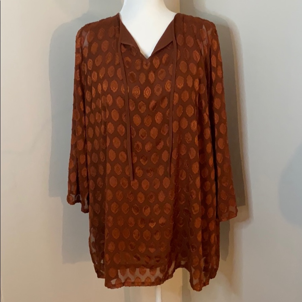 Linea 3/4 sleeve rust orange blouse size XL
